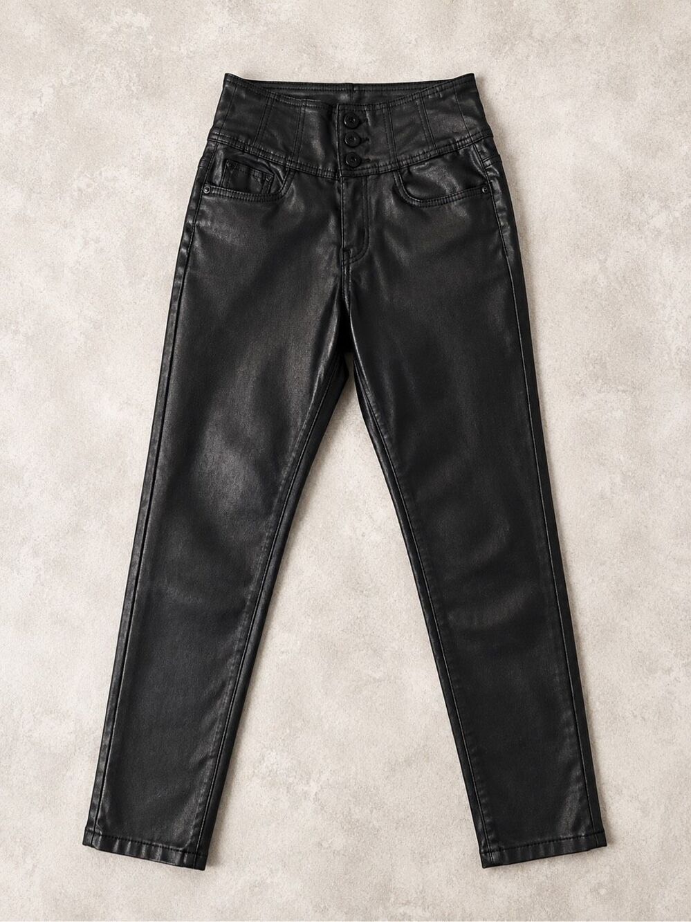 No Boundaries Black Coated High Rise Skinny Pants Size 11 Faux Leather Look